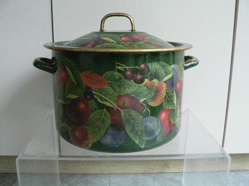 Enamel storage bin - bin, decoupage