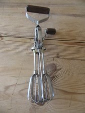Vintage Prestige   Rotary Hand Whisk Egg Beater Stainless Steel Wooden Handle
