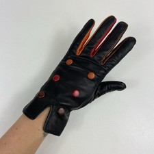 Vtg Maison Fabre Sz 7 Lamb Leather Silk Lined Gloves Pop Art Mod France