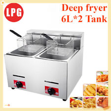 Commercial New Gas LPG Fryer Stainless Steel Catering Frying Tool Double Tank 6L