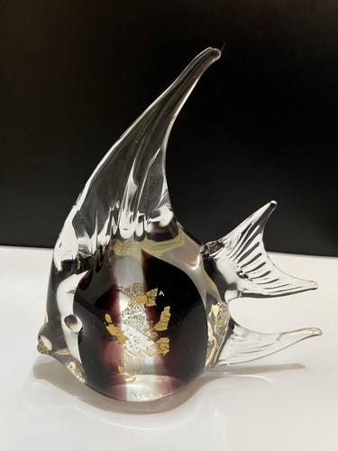 Glass angel fish purple gold - glass,