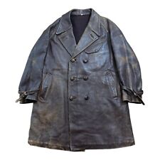 1940s 50s Leather Coat despatch rider trench double breasted WW2 workwear XL