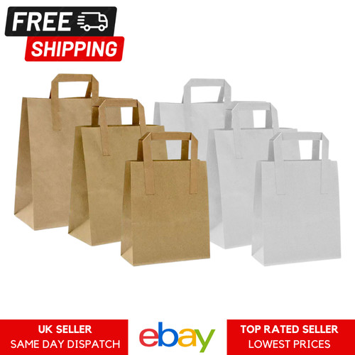 Brown white paper bags with - &,