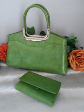 BARBERINI'S GREEN LEATHER HANDBAG VERA PELLE & L'ARTIGIANO SORRENTINO PURSE
