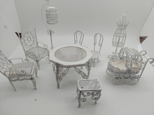 Dolls house white wire table - house,