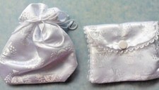 1st Holy Communion white satin mini purse, drawstring bag for rosary beads.