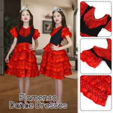 Grils Spanish Flamenco Dance Dress Off Shoulder Ruffles Mexican Style 1-13Years