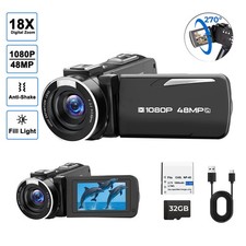 1080P Camcorder 270° Flip Screen 18X Zoom,48MP Digital Camera Built-in Fill Ligh