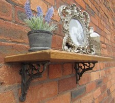SOLID OAK WOOD HANDMADE SHELVES rustic Shelf cast iron shelf brackets