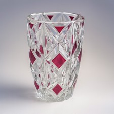 Vintage Cristal  France Ruby Red Diamond Cut Crystal vase 5" tall