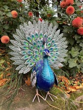 COLOURED METAL PEACOCK BIRD