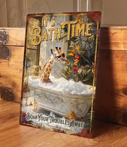 Giraffe bathroom metal sign - bathroom,