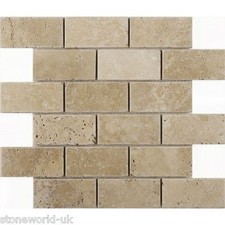 1 m2 of Tumbled Classic Light Travertine Mosaic / Border Tiles 48x100mm (2"x4") 