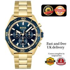 NEW HUGO BOSS 1513973 MEN'S STAINLESS STEEL GOLD STRAP & BLUE DIAL 44MM