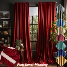 Luxury Velvet Curtains PAIR Thermal Window Drapes Ready Made Living Room Curtain