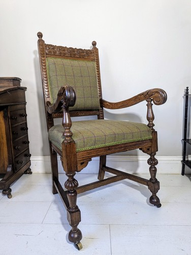 Victorian oak armchair throne - armchair,