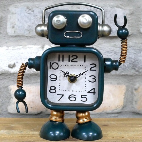 Green robot table clock quartz - green,