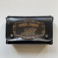Vintage Black Shoe Shine Case w/ two original brushes