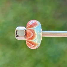 trollbeads unique ooak glass bead winter Christmas pink  lotus glitter petals