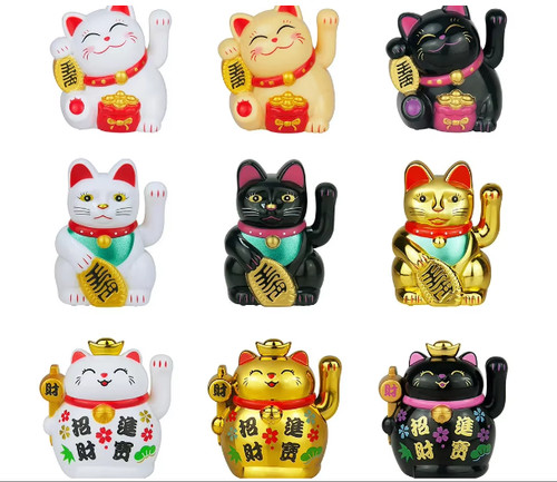 Solar powered lucky cat - cat, waving