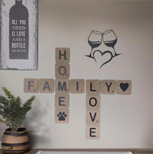 OAK Black 80mm 3D Wooden Scrabble Style Wall Tiles Letters Art Family Crossword