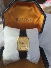 1970s Mens Vintage BULOVA LONGCHAMP 17 Jewels Gold Plated Tank Watch With Box