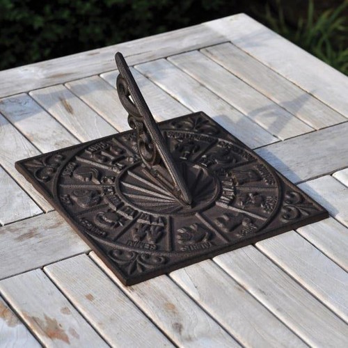 Square cast iron sundial - iron, sundial-