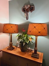 Laura Ashley Brass Table Lamps Corinthian Column Heavy Bronze Colour Made In UK 