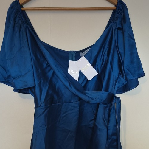Quiz blue satin off shoulder - quiz,