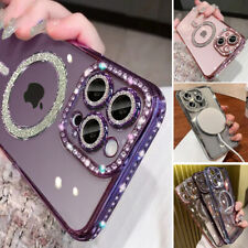Diamond Glitter Case For iPhone 16 15 14 13 12 Pro Max Magnetic Silicone Cover