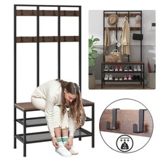 Large Rustic Coat Rack With Seat Entryway Shoe Rack Hall Tree Shoe Bench Shelves