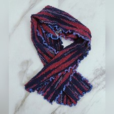 Vintage Georgina Von Etzdorf Ruffled Stripped Scarf Red & Blue Silk 39”x7”