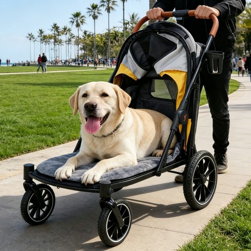 Xxl foldable pet dog stroller - foldable,