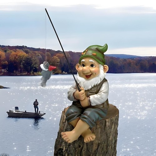 Garden gnome with fishing - garden,
