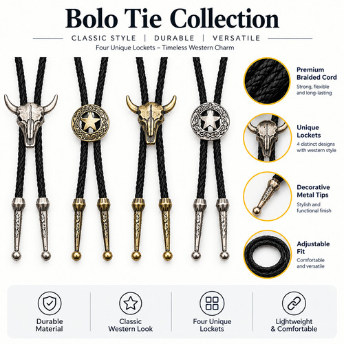 Black bolo tie with alloy - black,