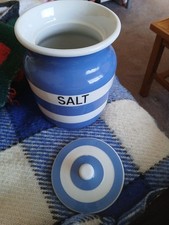 T G Green Cornishware SALT Storage Jar 160mm Tall Black  Shield