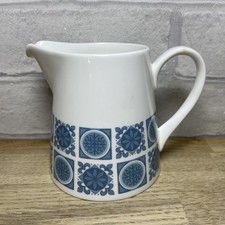 Vintage Royal Tuscan Charade 1/2 pint Milk Jug White Blue Design Fine Bone China