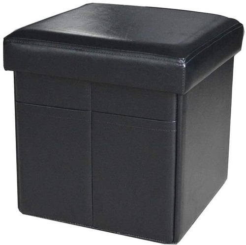 Faux leather storage ottoman - faux,