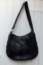 TOPSHOP NEW BLACK VEGAN LEATHER BAG WITH WOVEN BAND PANELS