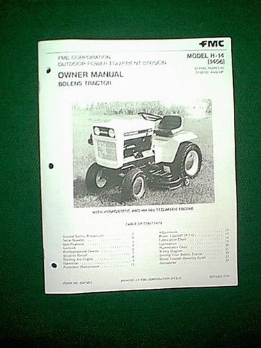 Bolens tractor model h - bolens, h-14