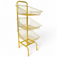 Wire Display Stand: 3 Tier Retail Basket Rack - Golden for Shop, Market, Bakery