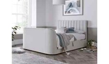 King Size TV Bed in Natural Fabric Ottoman TV Bed With Storage & 43" TV Capacity