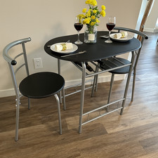 Small Dining Room Table and 2 Chairs Kitchen Breakfast Furniture Compact Black