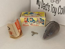 VINTAGE SCHUCO MIKIFEX CLOCKWORK MOUSE TOY MATERIAL W/ ORIG. BOX KEY & INSTRUCTS