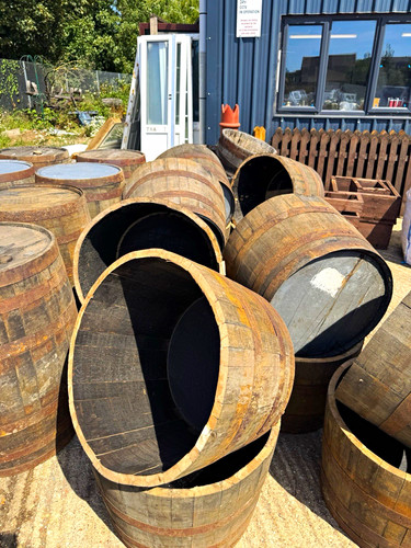 Wooden brown half barrel - brown,