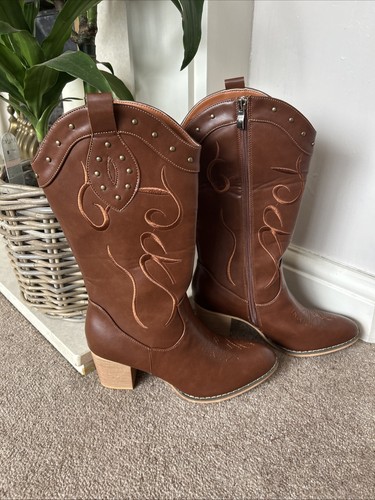 Ladies brown midcalf cowboy - ladies,
