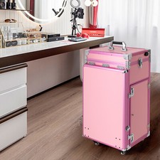 Rolling Manicure Table Nail Desk Travel Train Case Cosmetic Trolley & Speaker US