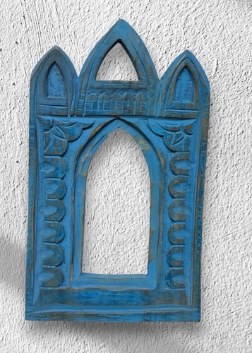 Hand carved blue wooden arched - hand,