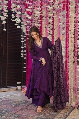 Purple designer anarkali - anarkali, suit