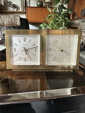 Rare Vintage 1970s Seth Thomas Modernist Desk Clock And Barometer In Brass